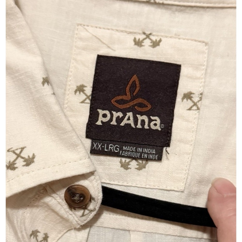 PRANA PALM TREE TROPICAL CAMP BUTTON FRONT Short‎ Sleeve SHIRT XXL Cream - Picture 3 of 4